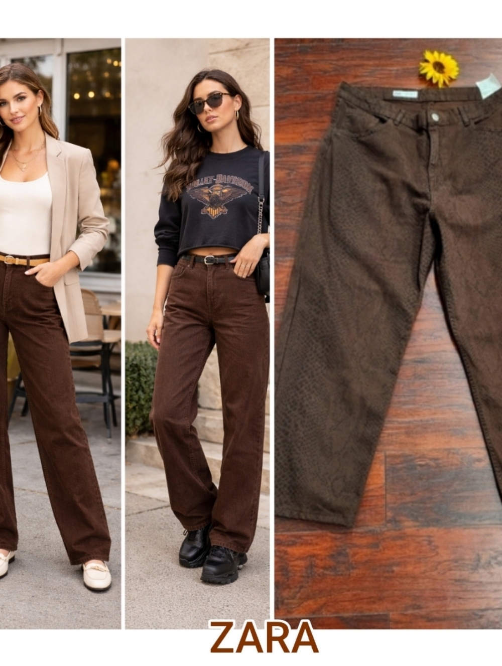 ZARA OVERSIZE TRF RELAXED TAPERED ANIMAL PRINT JEANS 🖤